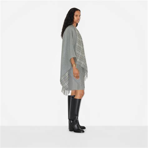 burberry check wool cape grey reversible|Check Wool Reversible Cape in Grey .